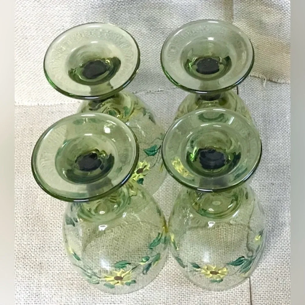Hand Painted Sunflowers Glass Water Goblet Set Farmhouse Rustic Cottagecore